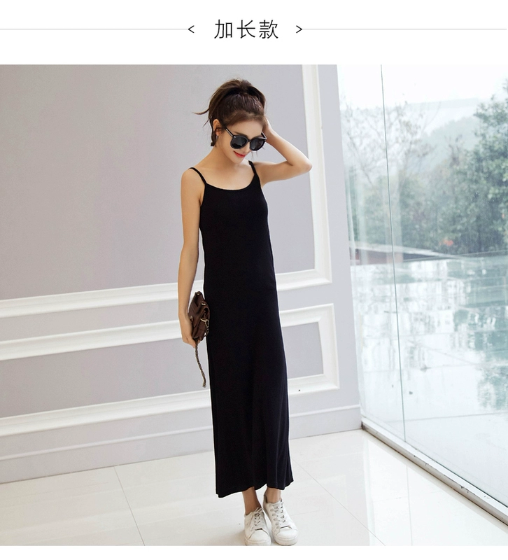 Váy thun nữ mùa thu 2018 mới chạm đáy váy size lớn không tay lót váy màu đen modal lỏng vest áo ba lỗ nữ dáng rộng