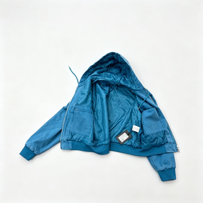 Basic Annals Blue Hooded Jacket, Unisex, Zipper, Versatile, Windproof, Padded Jacket, Short Style