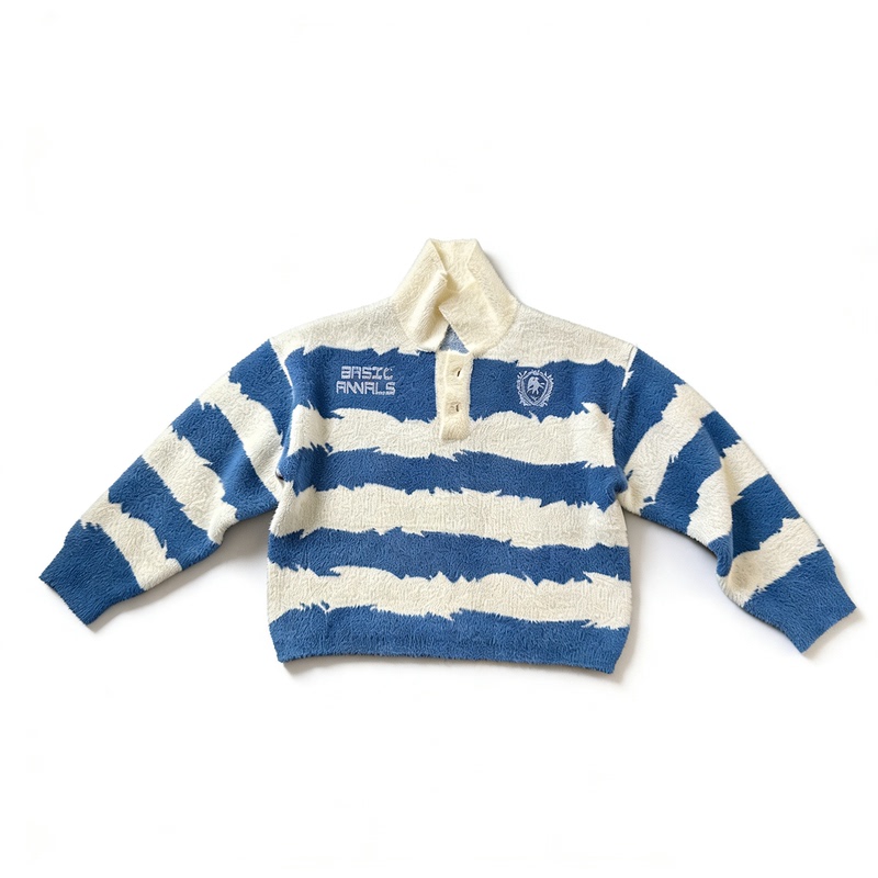 Basicannals Striped Color-Blocked Stand-Up Collar Knitted Polo Collar Sweater Printed Short Wide Boxy Fit Heavyweight Top Basicannals Striped Color-Blocked Stand-Up Collar Knitted Polo Collar Sweater Printed Short Wide Boxy Fit Heavyweight Top