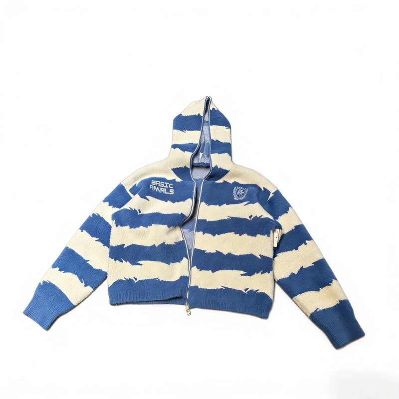 Basicannals Retro Color-Block Striped Hooded Zip-Up Knit Sweater Unisex Loose Sweater Jacket Short Wide Basicannals Retro Color-Block Striped Hooded Zip-Up Knit Sweater Unisex Loose Sweater Jacket Short Wide