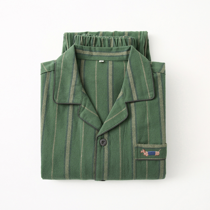 Spring and Autumn Pure Cotton Brushed Flannel Japanese Simple Men's Long-Sleeved Pajamas Set All-Cotton Autumn and Winter Casual Loungewear