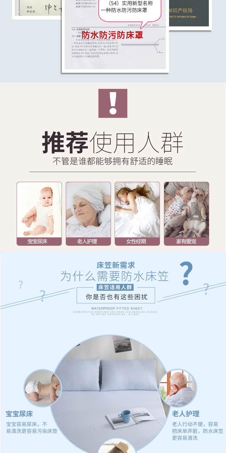 Li một mảnh duy nhất của nệm không thấm nước bao gồm bông giường chống mite rào cản thấm niệu nệm lò xo bụi che bảo vệ bông - Trang bị Covers ga trải giường chun đẹp	