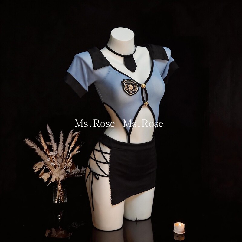 Ms Rose Sexy Flight Attendant Uniform Role-Playing Lingerie Set Slim Fit Hollow-Out Bodycon Nightdress