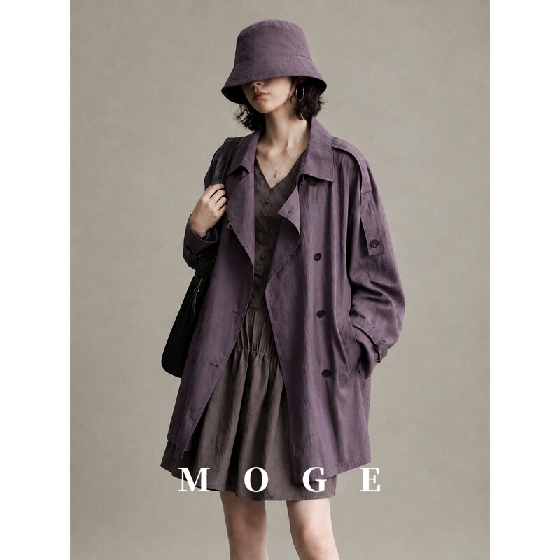 Purple Lapel Loose Long-Sleeve Trench Coat for Women, 2026 Autumn New Korean Style Niche Unique Design Elegant Top