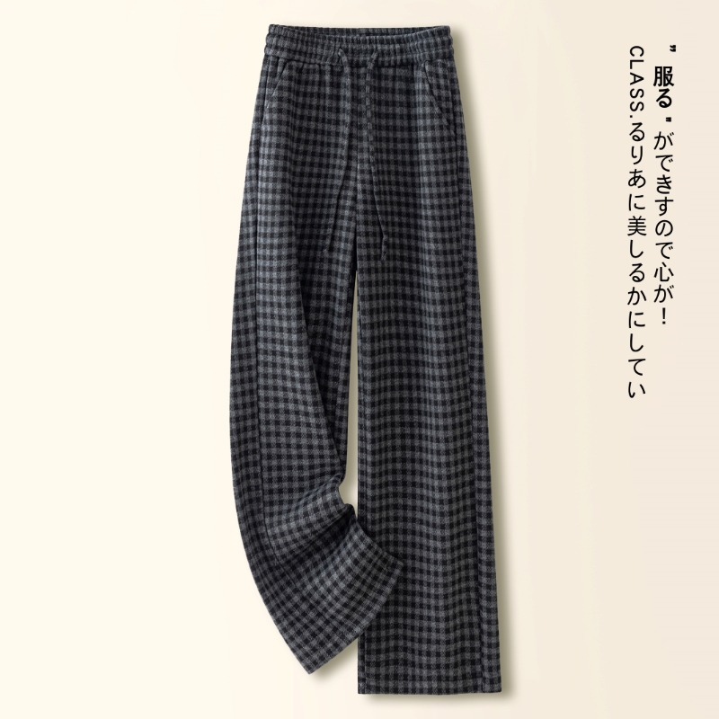 La Chapelle Narrow Plaid Wide-Leg Pants for Women, Autumn 2026 New High-Waisted Slimming Casual Loose Straight-Leg Pants