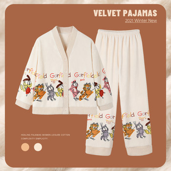 Coral velvet pajamas women's autumn and winter thickening and velvet flannel 2022 new winter cute homewear suit