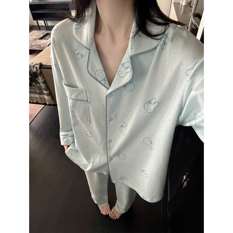 Polka Dot Rabbit Pajamas for Women, Spring and Autumn, Pure Cotton Long-Sleeved 2026 New Style, All-Cotton Silk, High-End Home Wear for Summer Polka Dot Rabbit Pajamas for Women, Spring and Autumn, Pure Cotton Long-Sleeved 2026 New Style, All-Cotton Silk, High-End Home Wear for Summer