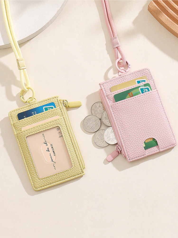 Simple Small Card Holder for Women, Neck-Hanging Style Coin Purse, Two-In-One Ultra-Thin New Style, Fresh Card Holder and Card Clip