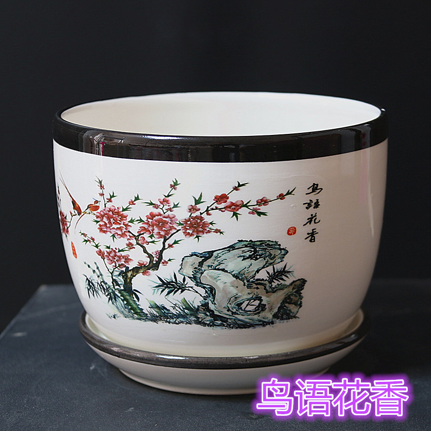 Cây xanh chậu chậu hoa gốm phong cách Trung Quốc tròn vuông bình hoa tấm Jingdezhen kích thước sáng tạo đầy đủ - Vase / Bồn hoa & Kệ giỏ sắt treo chậu hoa ban công