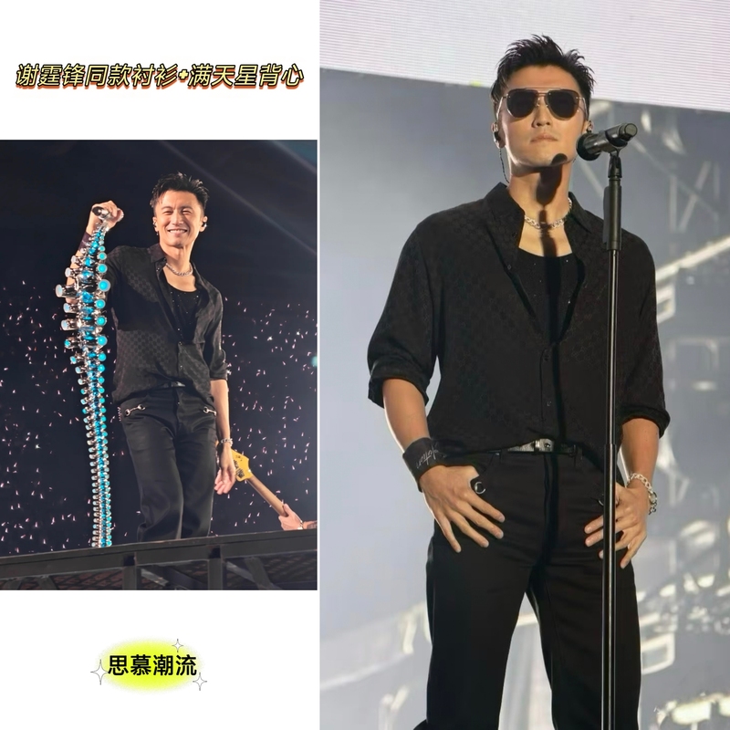 Nicky Chee's Concert in Nanjing Same Style Jacquard V-Neck Shirt with Long Sleeves and Starry Pattern Design Vest