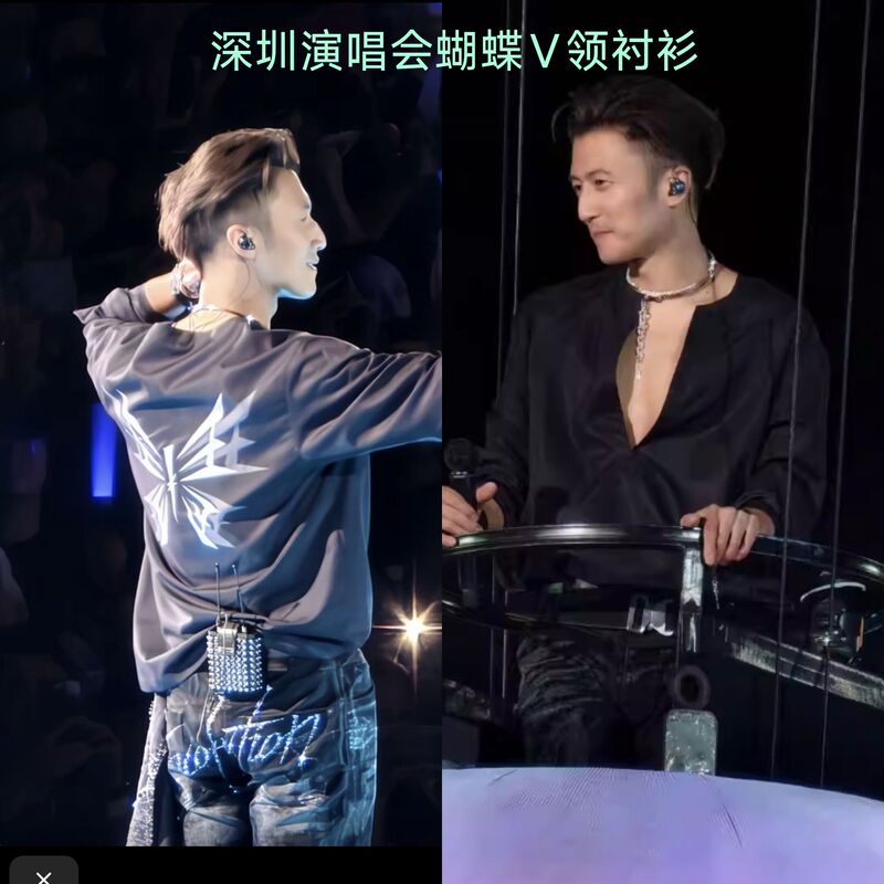 High-Quality Nicholas Tse Shenzhen Evolution Concert Same Style Large V-Neck Butterfly Shirt T-Shirt Trendy Men's Long-Sleeve
