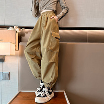 Girl Clothing Pants Spring Autumn Children Loose Foreign Air Beam Leggings Pants Large Children Fall Fried Street Casual Pants Autumn Clothing