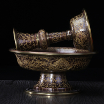 Pure copper Nepalese handmade water supply cup for the Dharma protector Tibetan eight auspicious Buddha cup Tantra cup 16 cm