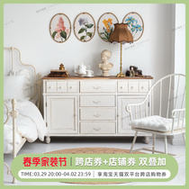 Moisturizer Home American Farmland Garden Solid Wood Dining Side Cabinet Retro Sculpture Flower Living Room Genguan Countryside Wind Drawer Lockers