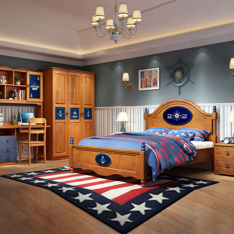Solid wood children's bed boys' room furniture set bed with desk wardrobe bedroom room full furniture