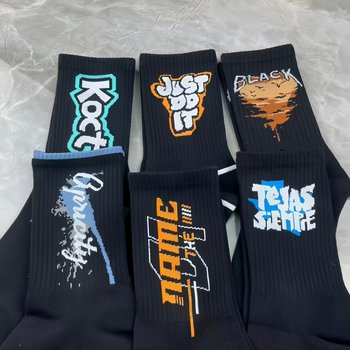 Black Socks for Boys, Pure Cotton Mid-Calf Socks, Winter 2025 New Style, Boys' Sports Long Socks, Basketball Trendy Socks