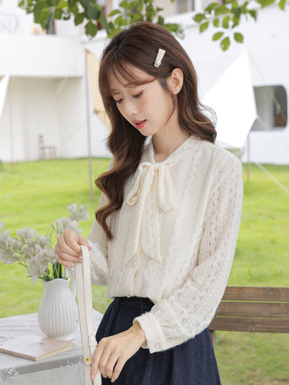 蝴蝶结蕾丝打底衫女长袖内搭2025早秋新款衬衫高级感别致漂亮上衣