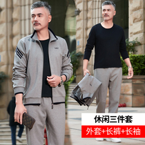 Sports suit men spring and autumn three-piece father dress middle-aged sportswear men long sleeve size loose casual set