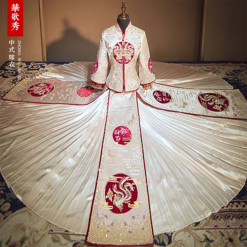Suhe traditional wedding dress, lace veil, 2021 collection, plus size, dragon and phoenix