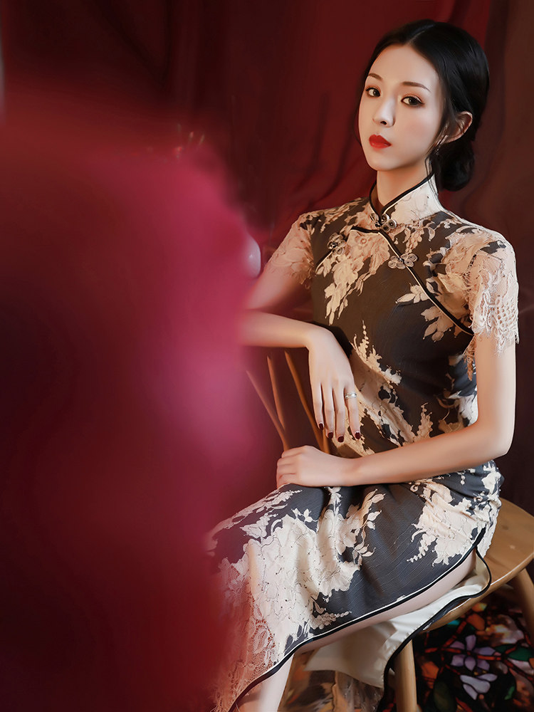 Lace Qipao Young Girl's Temperament Long Version Daily Improvement Edition China Wind Old Shanghai Retro Foreign Fashion Summer