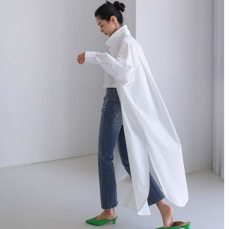 Long Plus-Size Solid Color Shirt for Women, Korean Style, Loose, Over-The-Knee, Straight-Cut, Sun-Protective Shirt, New Summer Casual Thin Jacket