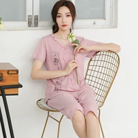 Hui Nazi mùa hè ladies V-Cổ quần ngắn tay đồ ngủ ren thanh lịch màu rắn của phụ nữ mùa hè dịch vụ nhà phù hợp với pijama nam trung niên