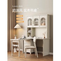 French cream style solid wood corner desk bookcase bookshelf integrated home study table simple computer desk and chair combination