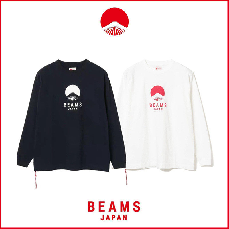 (Spot) BEAMS JAPAN Mount Fuji printed cotton loose men and women couples round neck bottoming long-sleeved T-shirt