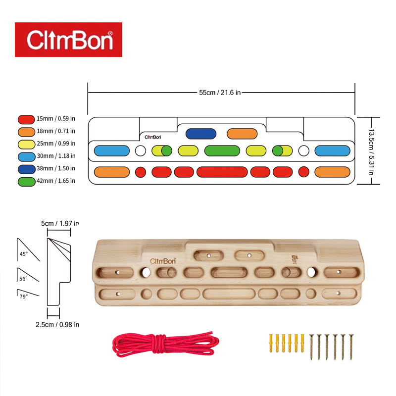 Authentic German Beech Wood Climbon Fingerboard for Rock Climbing and Bouldering Training, Indoor Finger Strength Advanced Model