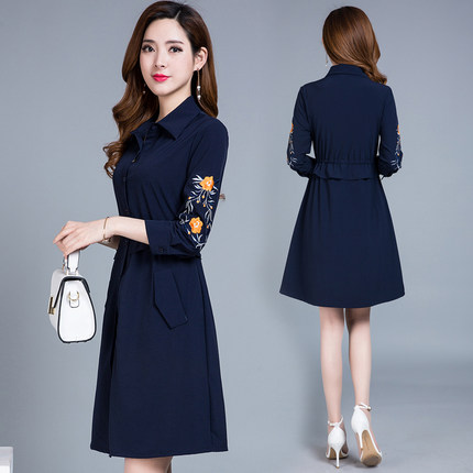 秋季连衣裙女长袖2018新款韩版修身显瘦衬衫