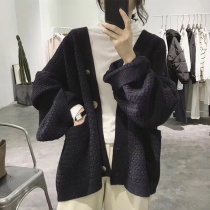 Athletic knitted open-shirt Ms 2022 autumn winter new retro loose and lazy sweater coat coat thickened short top