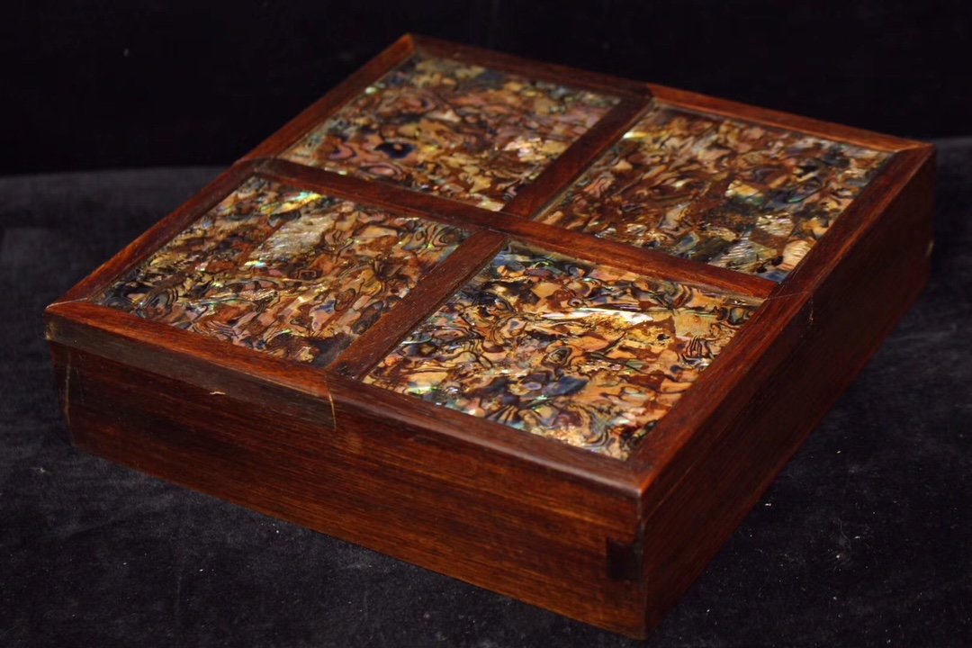 Ancient Play Miscellaneous Collection Wooden Ware Collection Treasured Pear Wood Inlaid Shells Four Open Dorpel Boxes