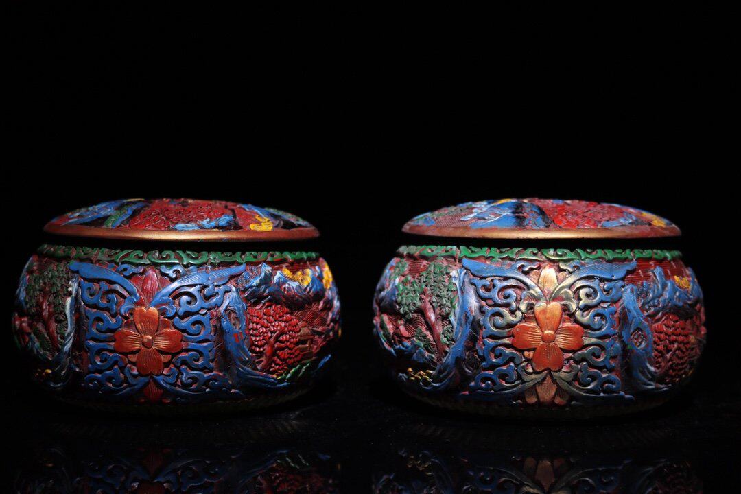 Ancient Play Miscellaneous Collection Lacquerware Collection Treasured Lacquer and Red Painted Landscape scenery Go pot