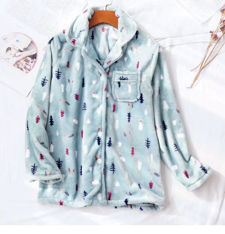 Bộ đồ ngủ nam và nữ đôi nam thu đông đơn sắc áo flannel dày ấm áp dài tay áo len nhung san hô đồ bộ pijama