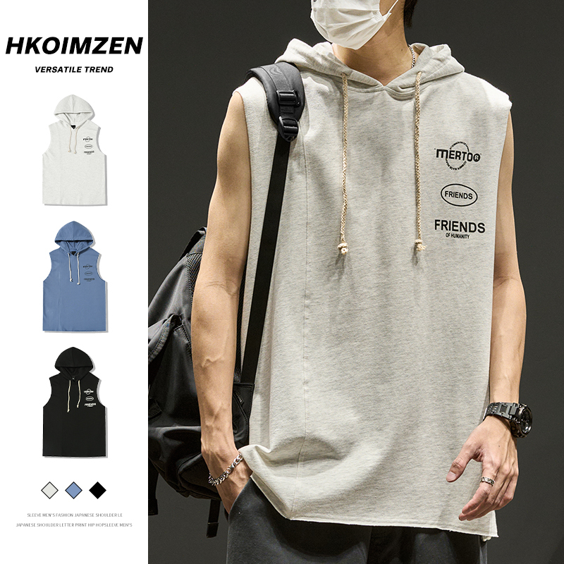 Hooded Vest for Men, Trendy Brand ins Loose Casual Pure Cotton Top, Summer Sleeveless Shirt for Men, Sleeveless T-Shirt for Men