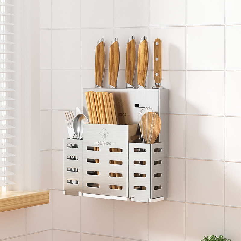 Free Punching 304 Stainless Steel Tool Holder Kitchen Rack Kitchen Shelve Wall-mounted Cutter Holder Knife Holder Knife Holder layer frame