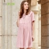 Bà bầu màu váy bầu 2019 cotton ngắn tay dài phần thời trang của mẹ bầu ra khỏi váy cho con bú - Áo thai sản đầm bầu công sở Áo thai sản