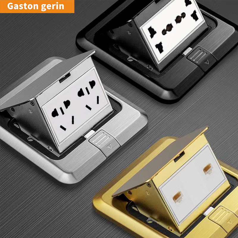 Stainless steel socket uplift waterproof hidden five hole plug porous power network dual mouth ground socket