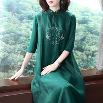 Guofeng wide wife Summer Retro Chinese style temperament slim collar seven-point sleeve Hanfu skirt improved cheongsam dress