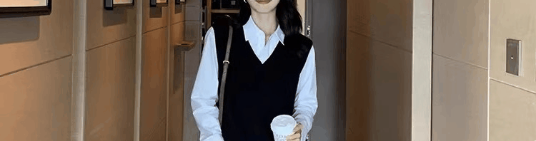 Женская жилетка 毛衣马甲背心衬衫两件套女衬衣春季2025新款搭配叠穿马夹针织上衣