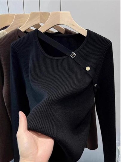 Coffee-Colored Knitted Base Shirt for Women, Autumn and Winter 2024 New Style, Stylish Inner Wear Sweater, Halter Top