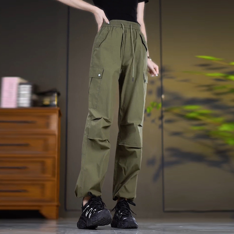 Military Green Cargo Pants for Women, Summer Thin Style, 2026 New American High-Waisted Casual Pants, Straight-Leg Loose Jogger Sweatpants