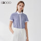 G2000 casual business short-sleeved shirt women's fashion trend commuting contrast color square collar blue striped shirt