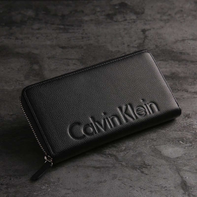 CK钱包男长款正品CalvinKlein时尚青年拉链真皮长款手拿钱包79474