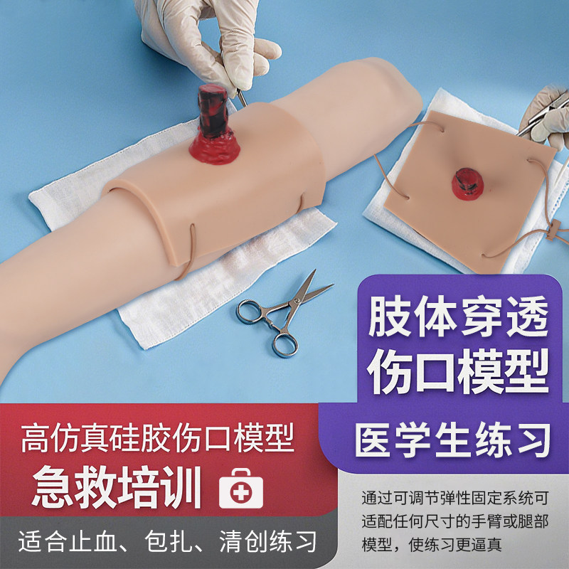肢体穿透伤模型 硅胶练习模型穿透伤口训练模块 外科缝合练习模型