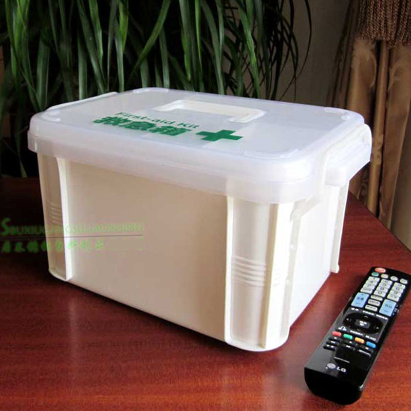 Double-layer plastic medicine box portable transparent cover visual health care medicine storage box multi-grid home visit first aid box