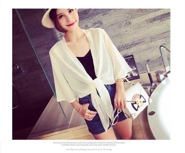 Mùa hè kích thước lớn áo voan nhỏ khăn choàng ngắn mùa hè hoang dã cardigan mỏng áo chống nắng quần áo nữ quần áo ngắn - Áo sơ mi chiffon ren
