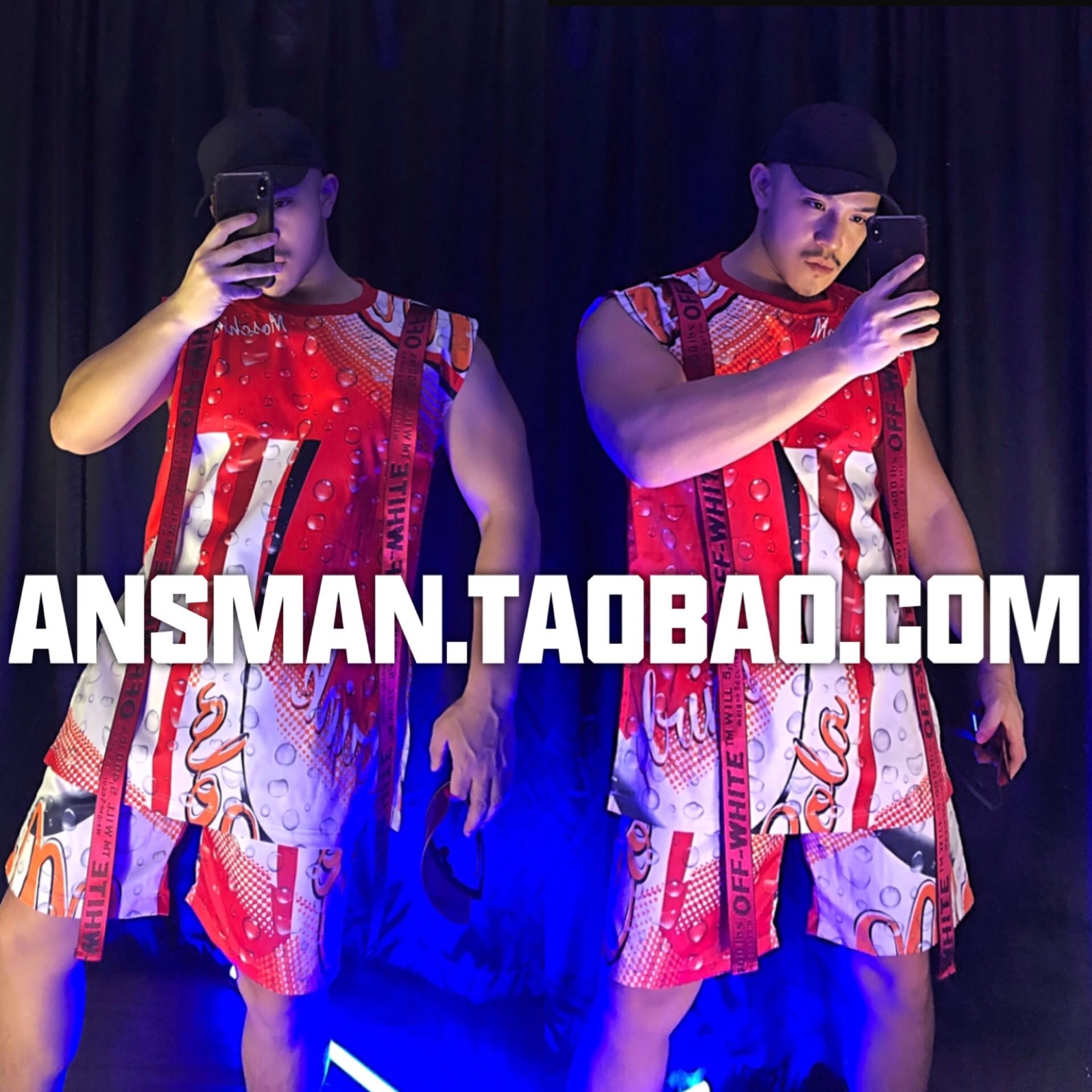 Nightclub bar male singer DJ DS GOGO hip hop Coke printed hip-hop loose vest to play suit