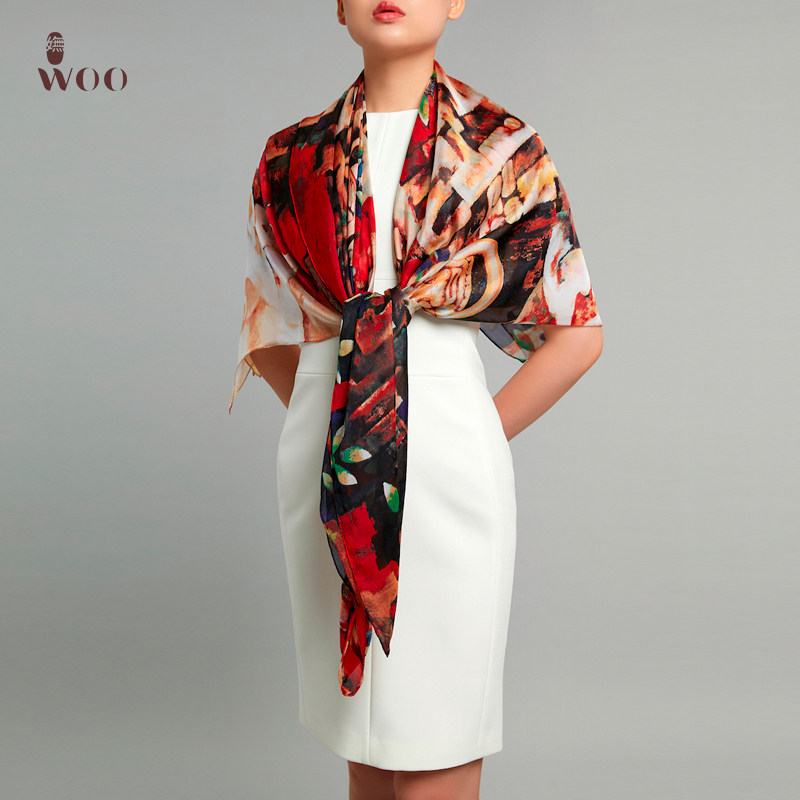 Woo charming Chinese auspicious (Fu) national style mulberry silk scarf silk spring and summer fashion long shawl scarf