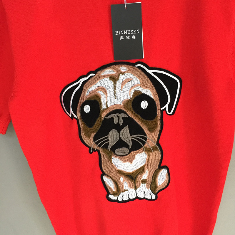 Nam ngắn tay t-shirt những người yêu thích mùa hè mỏng áo len nam vòng cổ puppy thêu sinh viên Hàn Quốc phiên bản của áo len thoáng khí